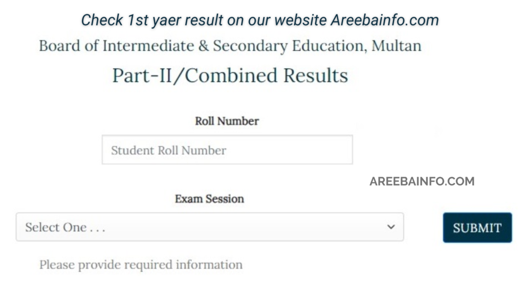  Check Annual Result of 1st Year Under BISE Multan By Website